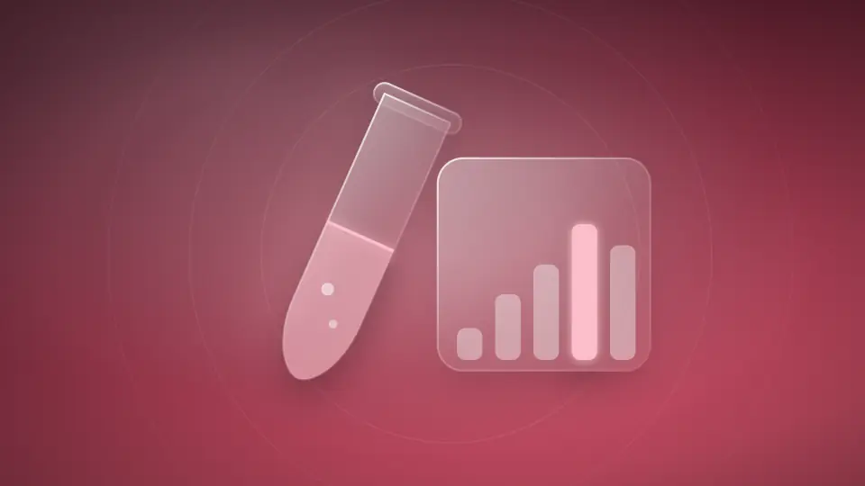 Abstract test tube beside a bar glyph, on a rose field