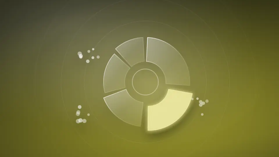 Abstract segmented donut with scattered points, on an olive field