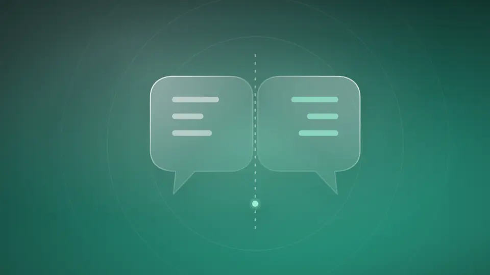 Abstract pair of mirrored speech bubbles, on a green field